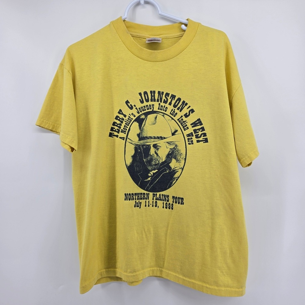 Vintage 90s Hanes Terry C Johnston Northern Plains Tour 1998 Shirt Yellow L West